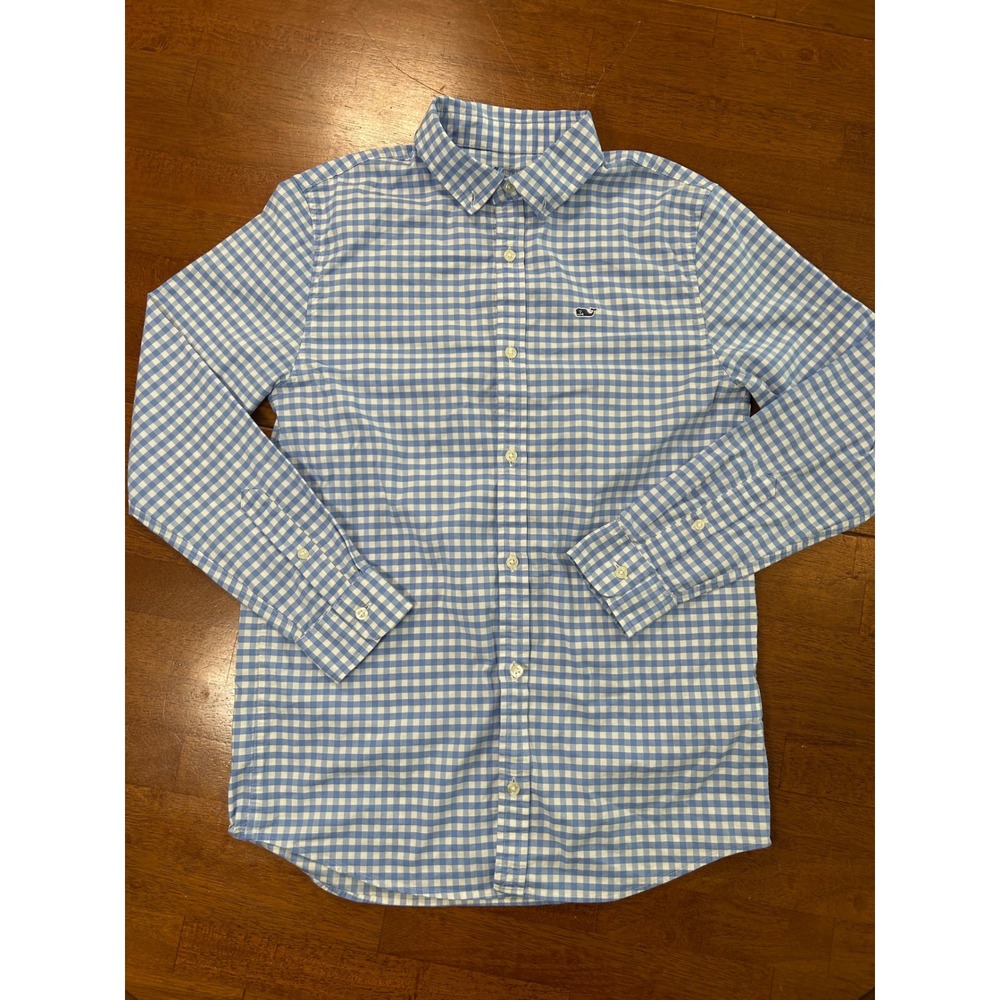 Vineyard Vines Button Down Boys M 12-14 Blue Gingham OTG Performance Shirt